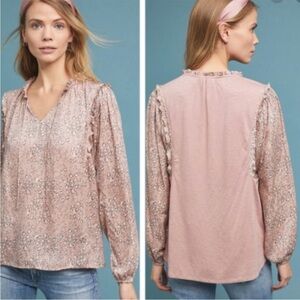 Anthropologie Dolan Pink Long Sleeve Blouse miramar  Leopard printed top size 1x